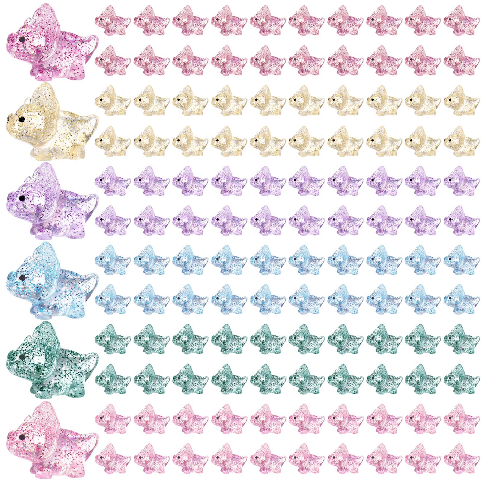 Kigley 120 Pcs Glitter Mini Dinosaur Figures Glitter Mini Resin Dinosaurs Mini Dinosaurs Tiny Glitter Dinosaur Mini Dinosaur Toy