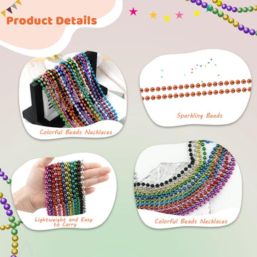 SHAOQINLIN 24 Pcs 33 Inch 7 mm Metallic Orange Bead Necklaces, Mardi Gras Party Beads Necklace Bulk Round Beaded Necklaces for M