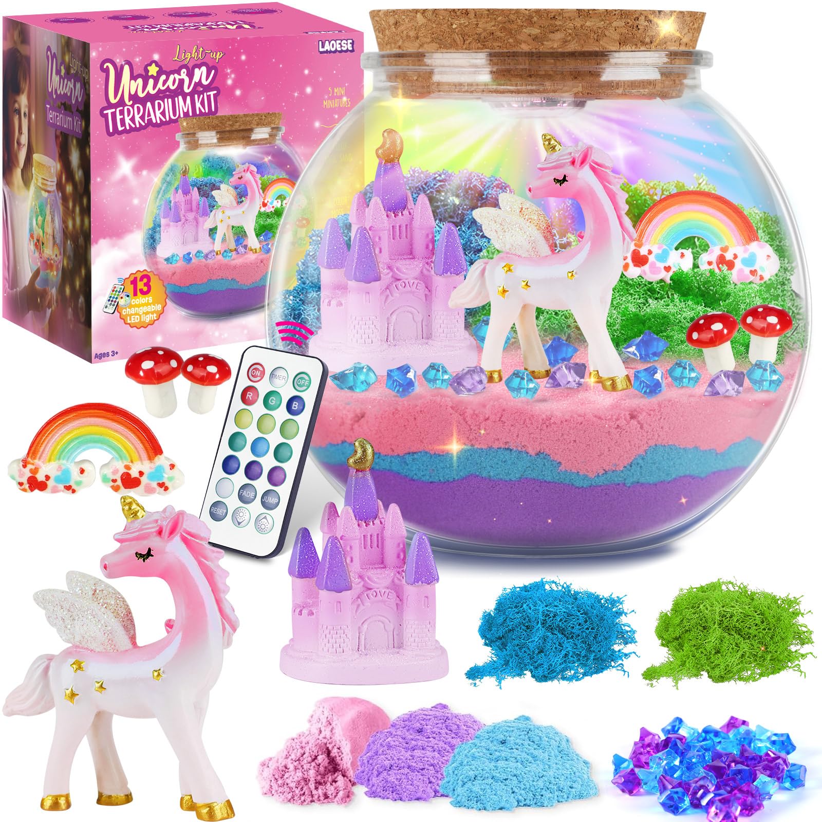 LAOESE Unicorn Gifts for Girls - Unicorns Terrarium Kit for Kids - Birthday Gift for Girl Ages 4 5 6 7 8-12 Year Old - DIY Unico