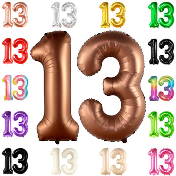 Katchon, Coffee Brown 13 Balloon Numbers - Giant, 40 Inch | Steer Balloons, Number 13 Balloons, 13Th Birthday Decorations For Girls | Safari Number Foil Balloons | 13Th Birthday Decorations For Boys
