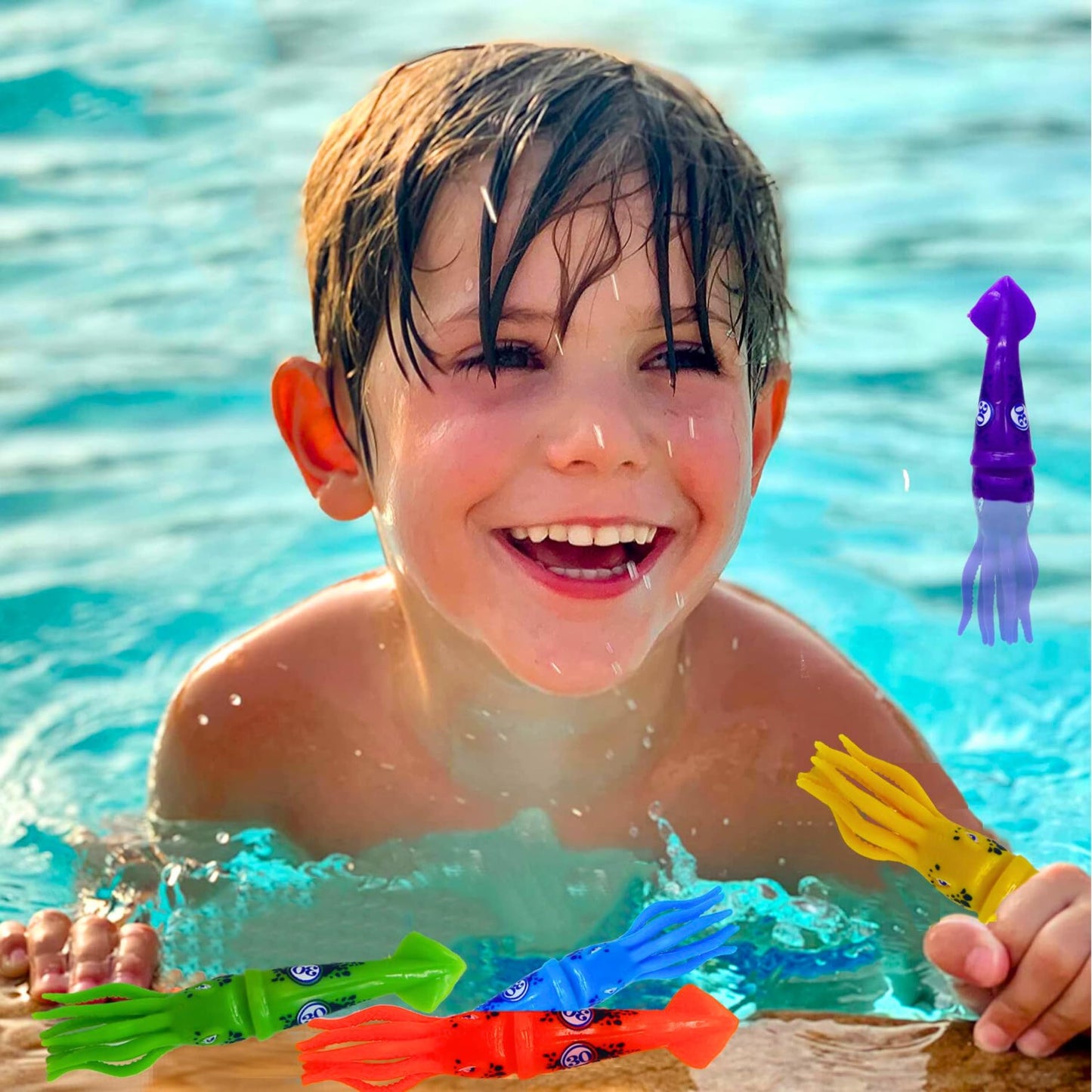 Haktoys Squids Dive & Swim Sinking Pool Toy Set For Kids: Practice Diving And Swimming, Underwater Multicolor Sinking Squids (Set Of 6 Pieces)