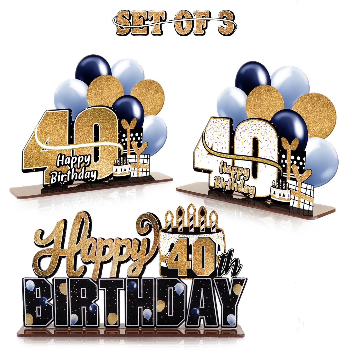 Lingteer Happy 40Th Birthday Gold Acrylic Table Topper Centerpieces Set - Cheers To Forty Years Old Birthday 40Th Bday Party Gift Decorations.