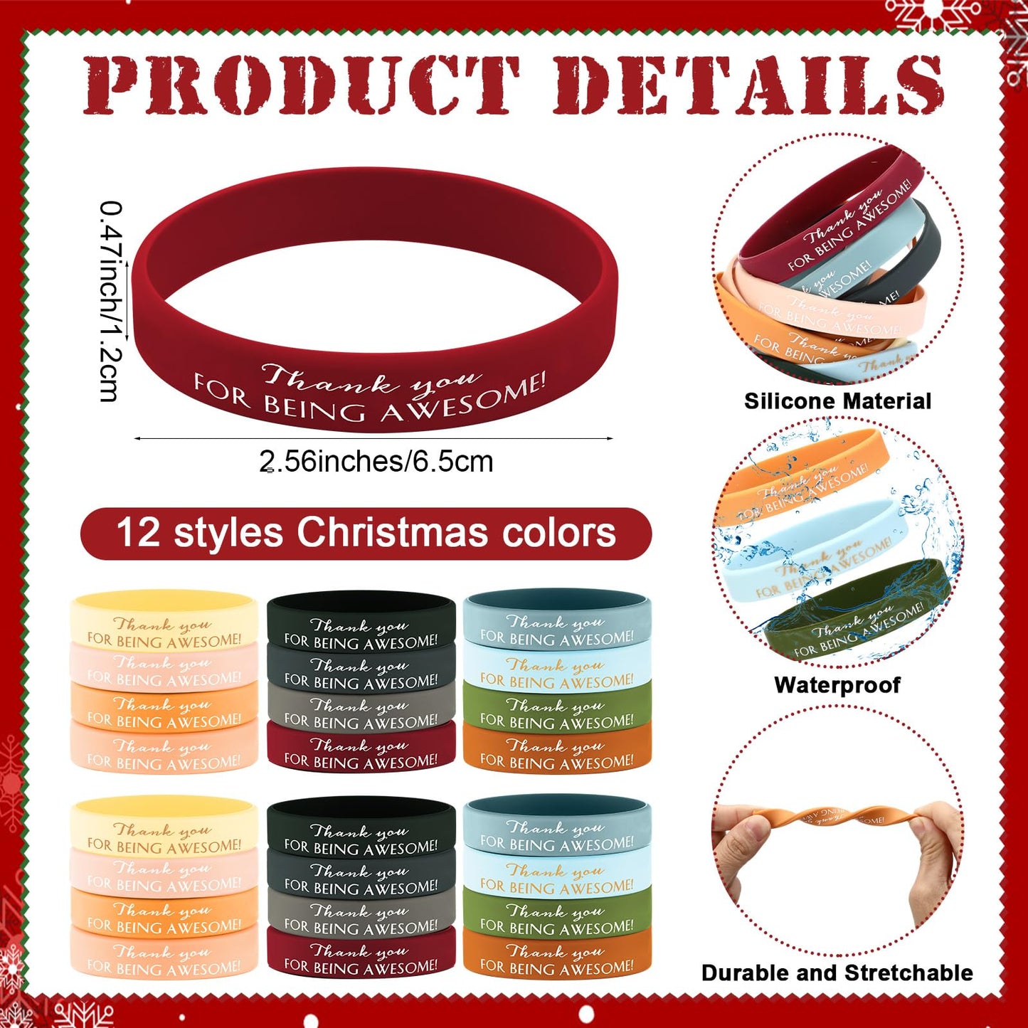 Sieral 120 Pcs Motivational Wristbands Bulk for Student Inspirational Rubber Bracelets Gift Thank You Being Awesome Band for Cla