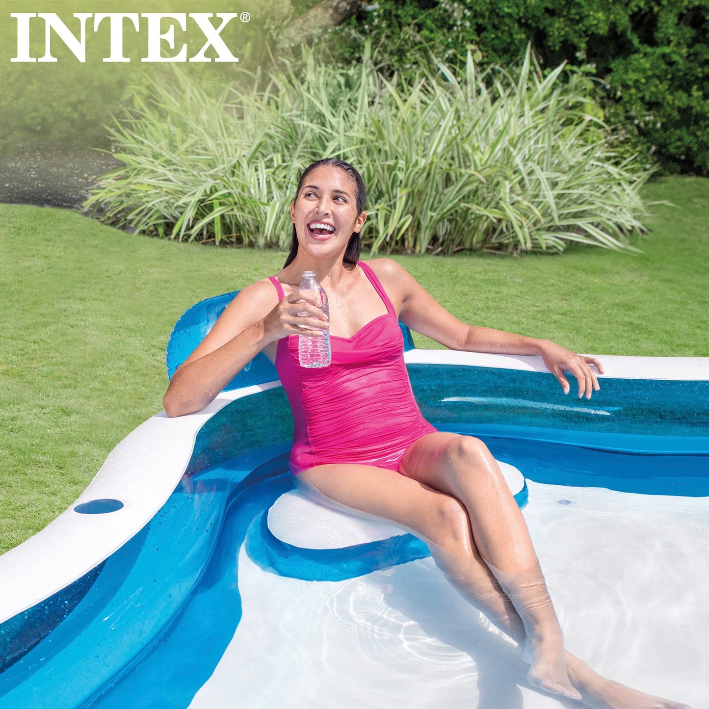 Intex 56475Ep Swim Center Family Lounge Inflatable Pool, 90'' X 90'' X 26'', For Ages 3+