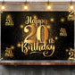 NC Happy 20th Birthday Backdrop Banner, 20th Size, Glitter Gold & White, Polyester, Step and Repeat Decorations for Photography Party Supplies