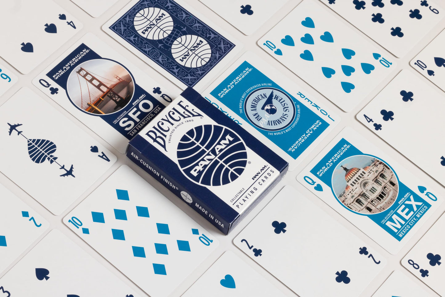 Bicycle Pan Am Air Playing Cards 2 Pack with Travel Tin - enhanced game-style Size Decks for Card Games - Classic Pan Am Design