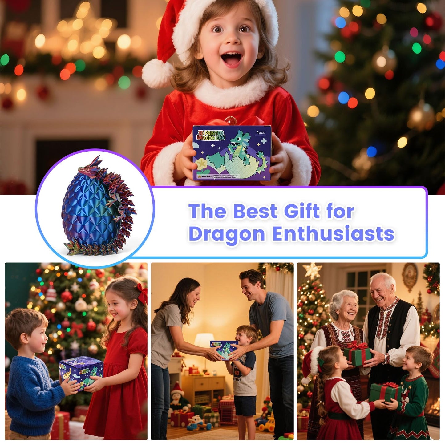 4Pcs 3D Printed Dragon Egg, Executive Desk Toys Dragon Eggs With Dragon Inside, Small 3D Printed Dragon Fidget Toys Autism Toys