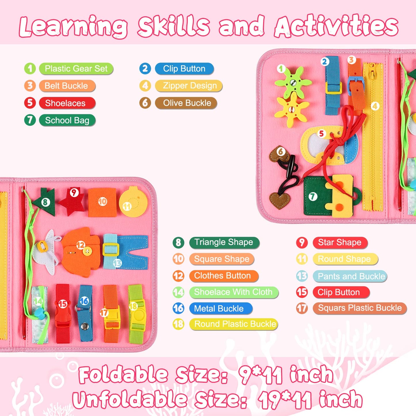 Khlerox Busy Board Montessori Toy for Toddlers, Educational Learning Activity Sensory Board, Developing Fine Motor Skills, Trave