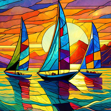 Springbok 500 Piece Jigsaw Puzzle - Sunset Sailing, Unique Cut, 20" x 20", Cardboard, Model 33-02550