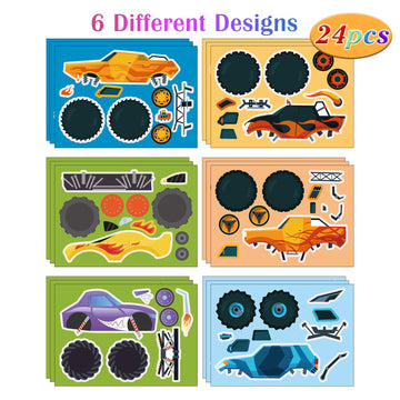 24 Sheets Monster Truck Make A Face Sticker Sheets For Kids Todders Activities, Make Your Own Stickers For Kids Birthday Party F