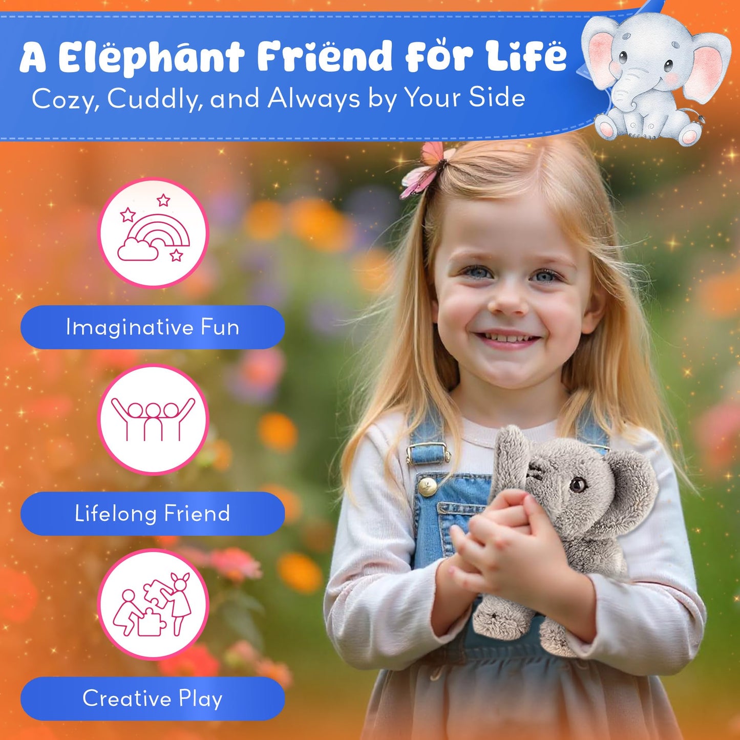 Forest & Twelfth 5'' Stuffed Elephant, Soft Plush Toy, Cute Stuffed Animal For Boys And Girls, Realistic Looking Small Stuffed A