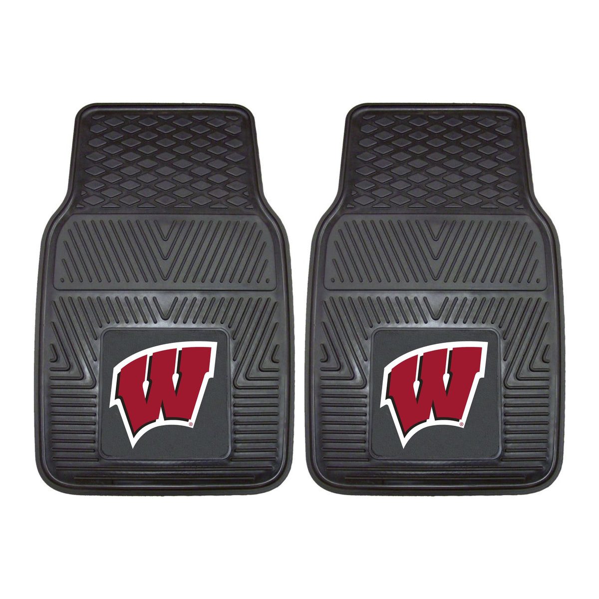 FANMATS 8964 Wisconsin Badgers 2-Piece Heavy Duty Vinyl Car Mat Set, Front Row Floor Mats, All Weather Protection, Universal Fit