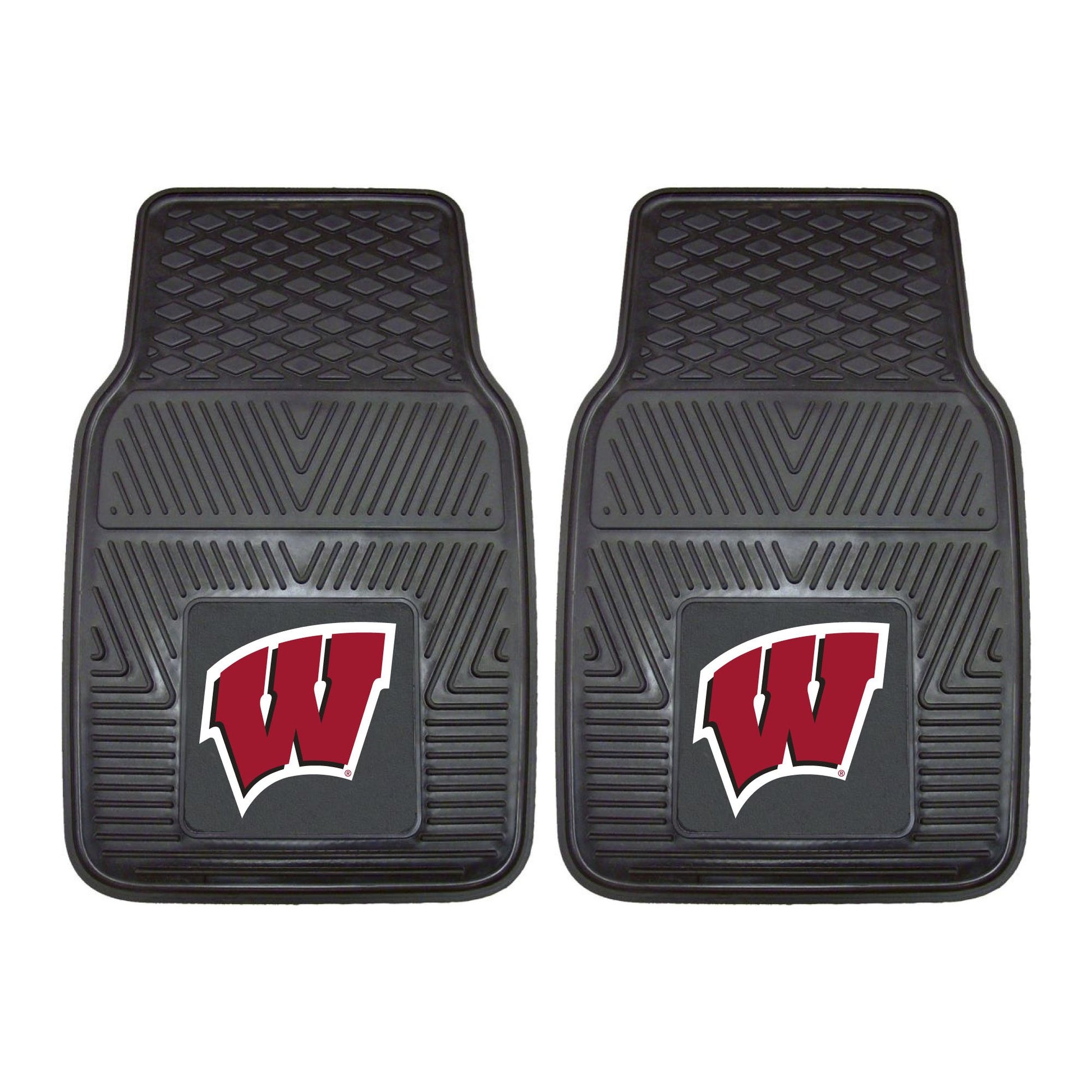 FANMATS 8964 Wisconsin Badgers 2-Piece Heavy Duty Vinyl Car Mat Set, Front Row Floor Mats, All Weather Protection, Universal Fit