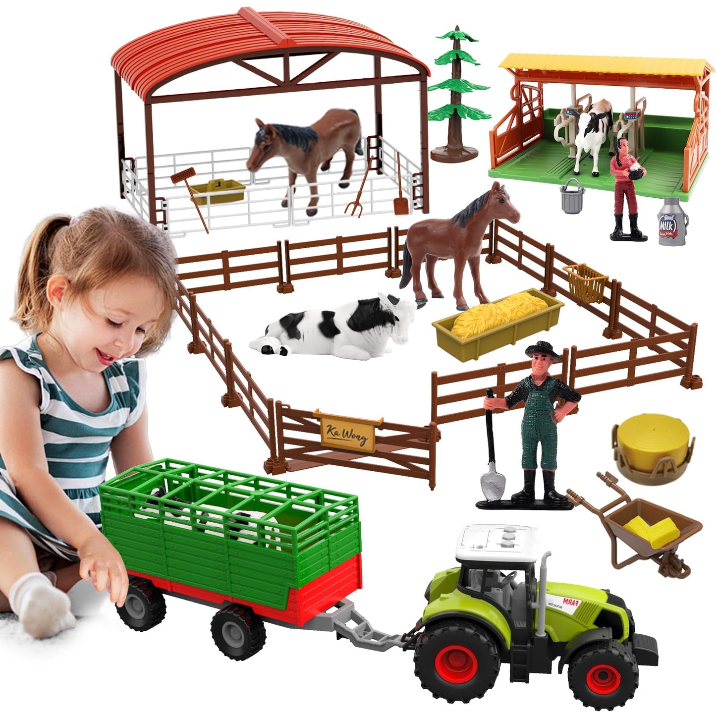 Dwi Dowellin Kids Tractor Toy Farm Playset,Toddlers Farm Vehicle Toys With Light&Sound,69 Pcs Farm Toys Set With Farm Animals Fences Farmers For Kids 3-12 Years Old Boys Girls Birthday Gift