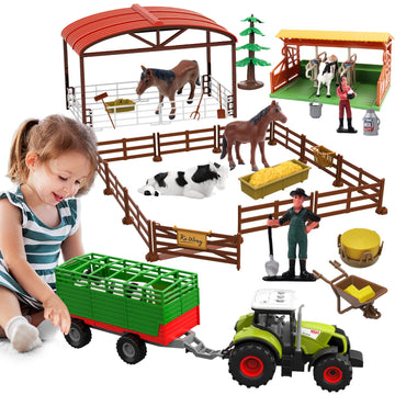 Dwi Dowellin Kids Tractor Toy Farm Playset,Toddlers Farm Vehicle Toys With Light&Sound,69 Pcs Farm Toys Set With Farm Animals Fences Farmers For Kids 3-12 Years Old Boys Girls Birthday Gift