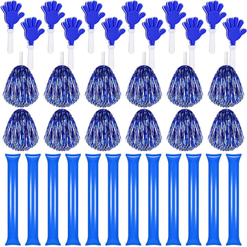 Sosation 36 Pcs Team Spirit Accessories, Cheerleading Pom Poms Hand Clappers Party Favors And Thunder Sticks Noise Makers For Sporting Events Football Baseball Cheering Essentials(Blue Silver)