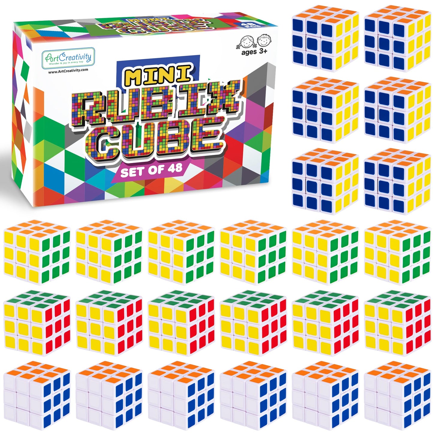 48 Pack Mini Rubix Cube Set - Bulk Rubix Cubes - Ultra Portable Fidget Cubes For Kids And Adults - 3D Puzzle For Fidgeting, Stress Relief, And Learning - Mini Puzzle Party Favors