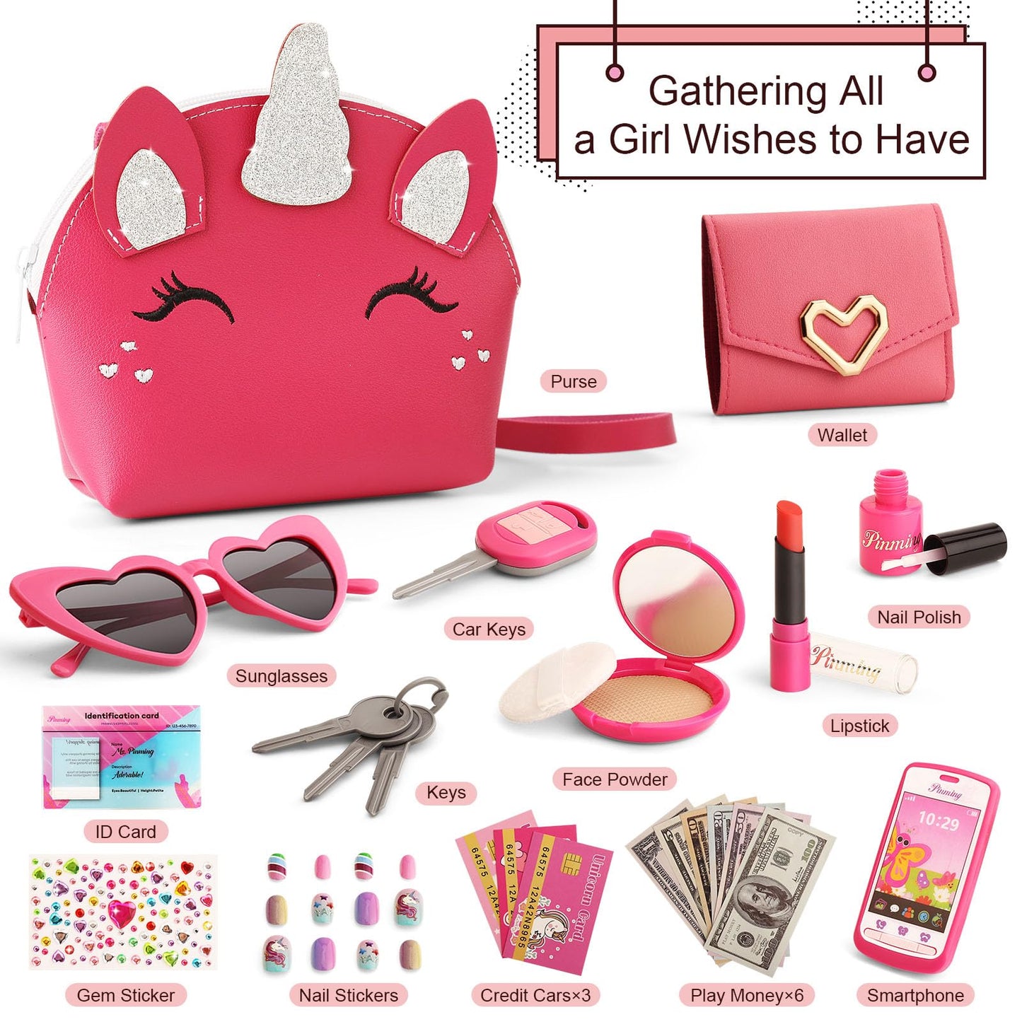 Play Purse For Little Girls, Kids Purse With Accessories For Toddlers Girls Age 4-6 3-5, Toddler Purse With Pretend Play Makeup