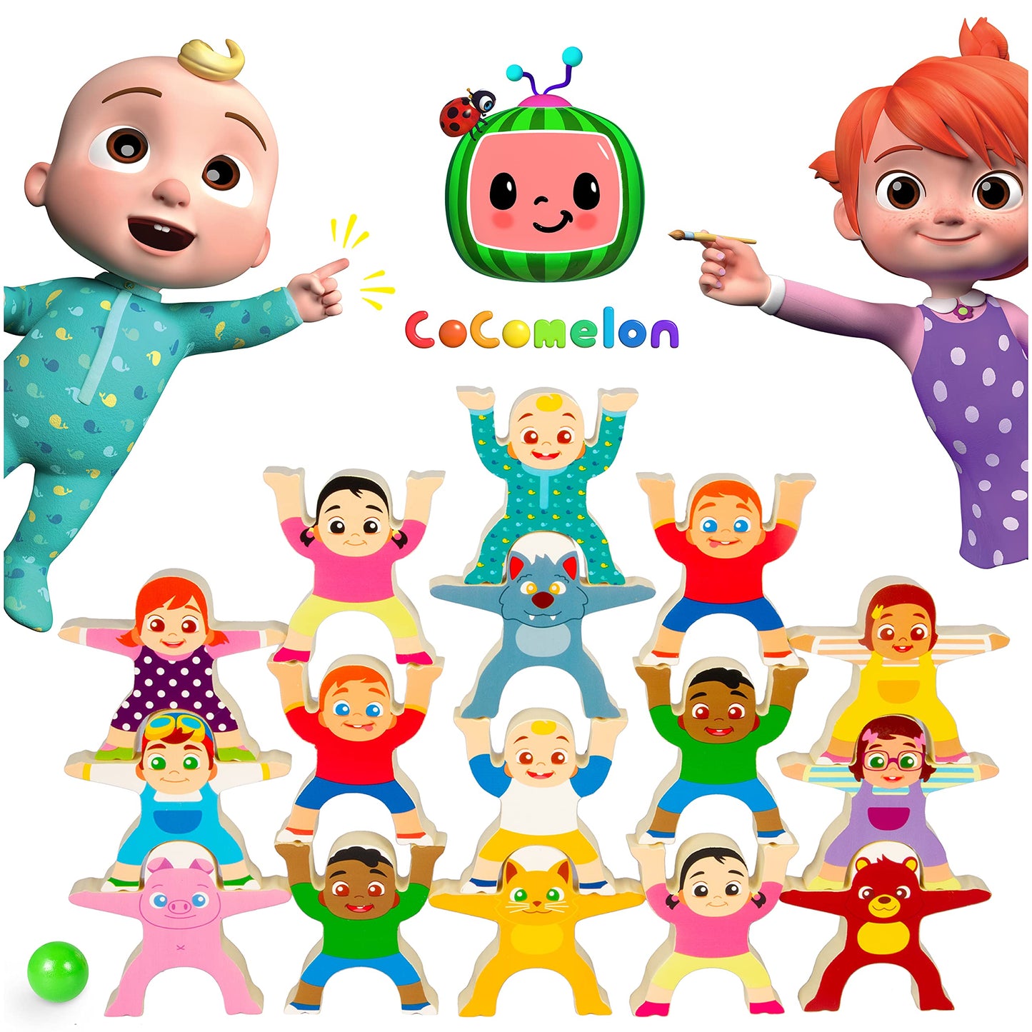 Be Amazing! Toys CoComelon Wooden Balancing Stackrobat Game, 16+ Pieces, Montessori Activity for Ages 3+, Multicolor, Model 6122