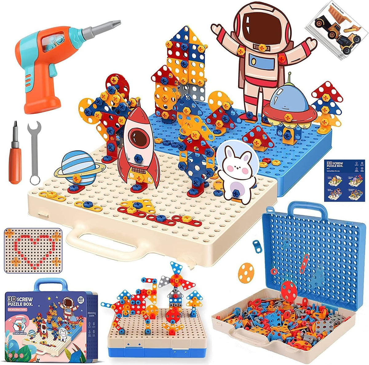 Ixora 332 Pcs Construction Toys Drill Design Puzzle Creative Electric Screwdriver Building Take Apart Blocks Kids Drill Set Diy 