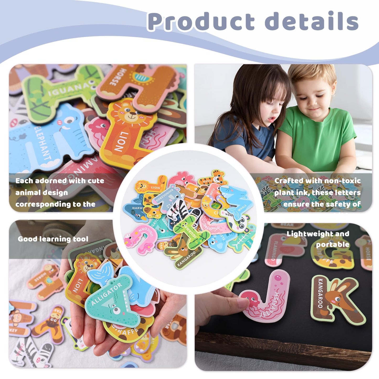 Mcpinky 52Pcs Large Magnetic Letters, Cute Animal Alphabet Abc Magnets Colorful Uppercase Lowercase Animals Toys Set For Fridge Educational Spelling Learning Games Kids Toddlers