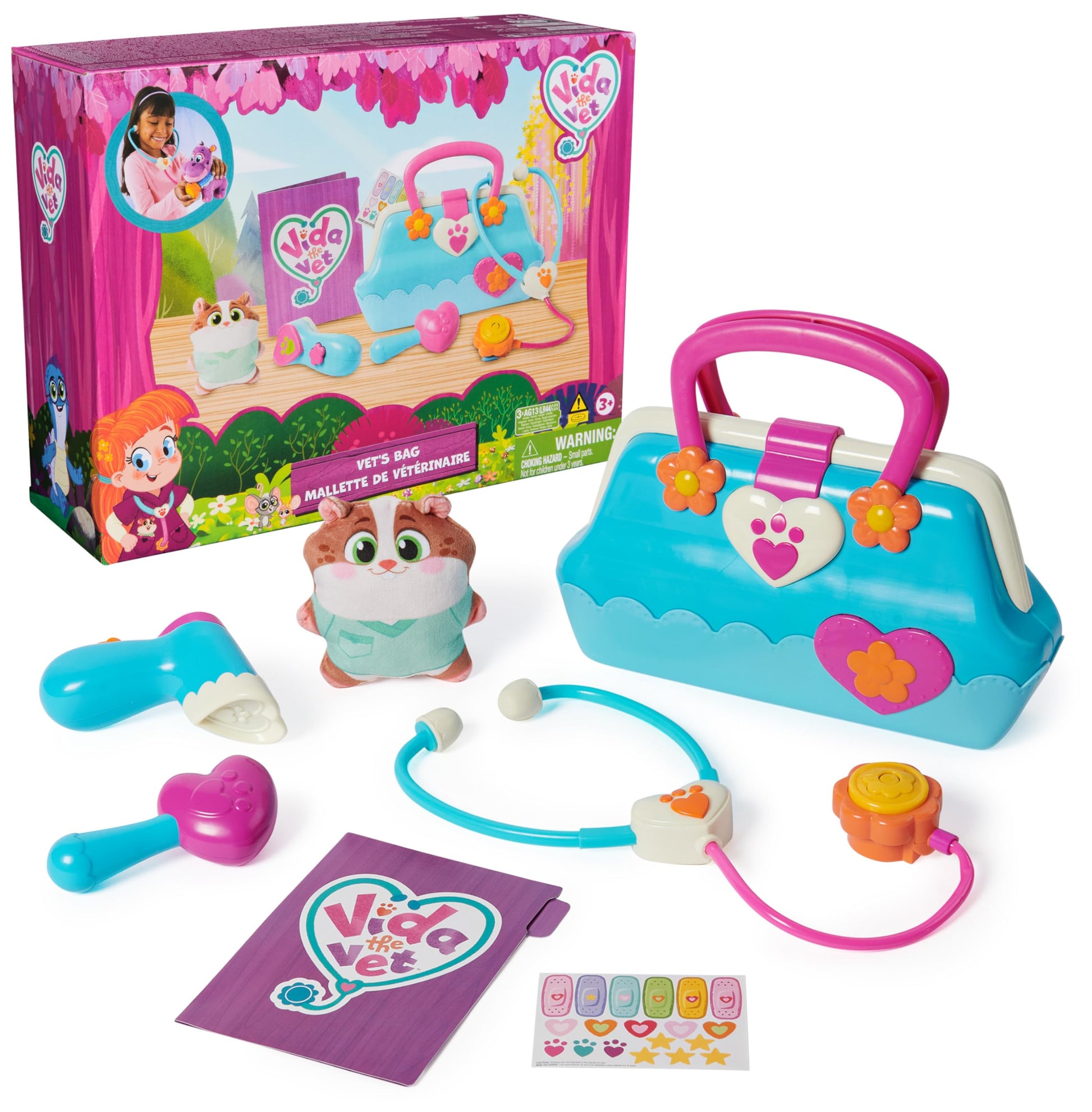 Vida the Vet, Vets Bag with 5 Veterinary Doctor Kit Accessories, 1 Popcorn Plush Toy & Stickers, for Costume Play, Kids Toys for