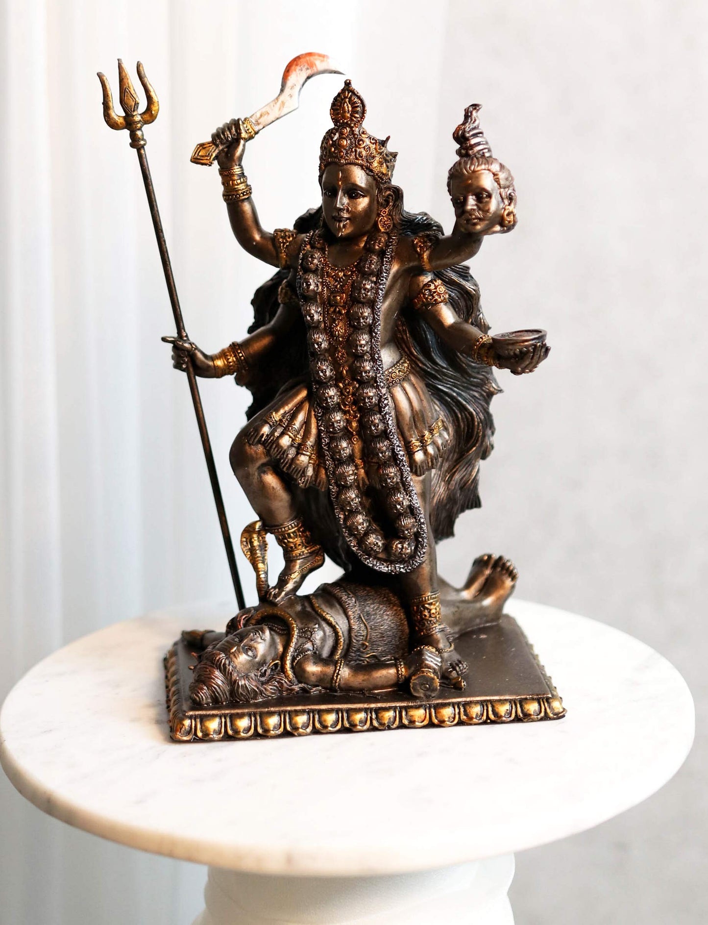 Ebros Gift Hindu Goddess Kali Statue, Medium Bronze Patina Hand Painted Resin Figurine, Altar Decor, Trampling Over Lord Shiva