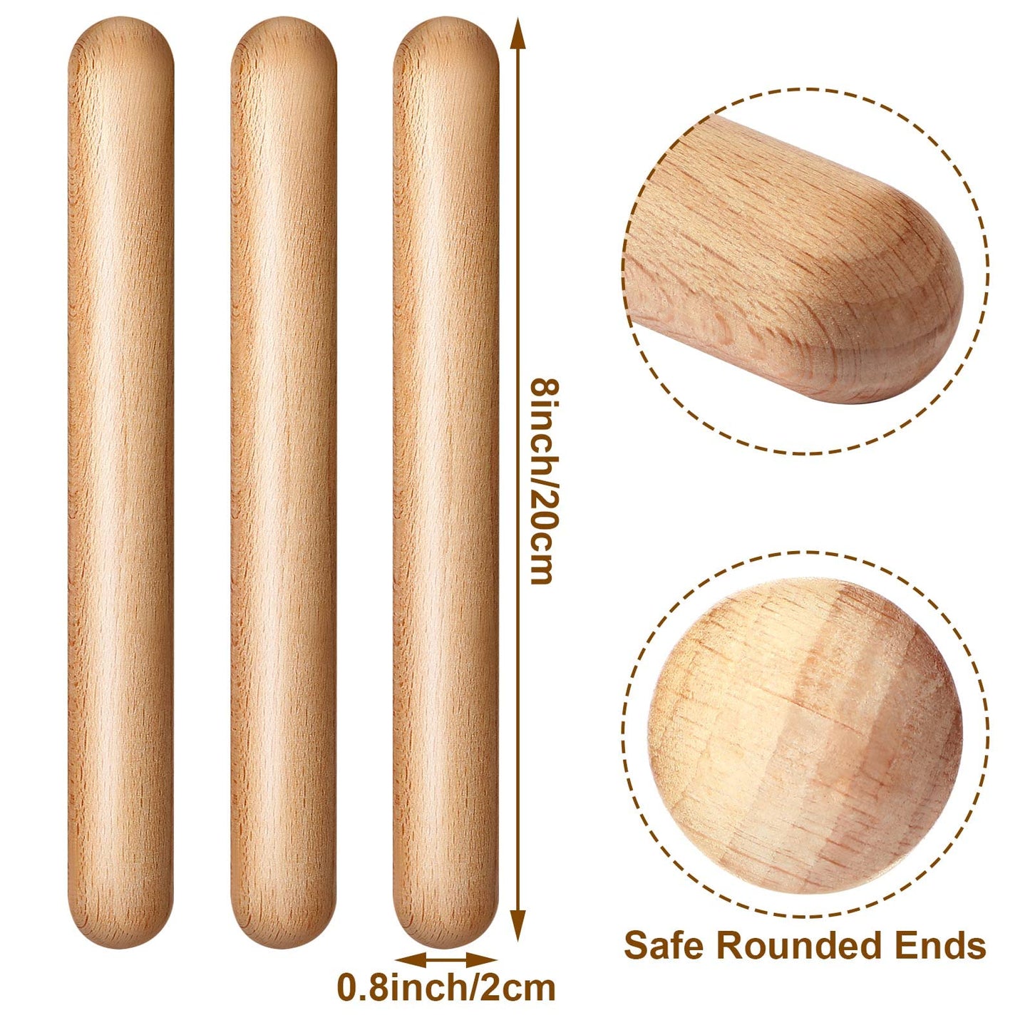 Boao 20 Pcs 8 Inch Music Rhythm Sticks For Kids Bulk, Music Lummi Sticks With Carry Bag, Classical Wood Claves Musical Percussion Instrument Drumsticks Classroom School Perform Show Set