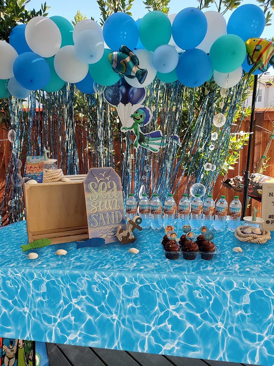 Winter Ocean Waves Plastic Tablecloth 86x52in Ocean Party Table Cover Ocean Under The Sea Tablecloth Blue for Beach Pool Birthda