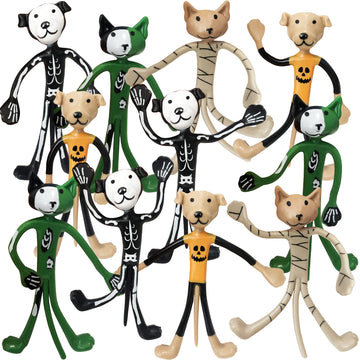 Artcreativity Halloween Bendable Figures, Set Of 12, 3D Halloween Themed Dogs And Cats In 4 Different Designs, Stress Relief Toys For Boys And Girls, And Non-Candy Trick Or Treat Supplies