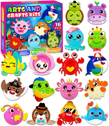16 Pack Arts And Crafts For Kids, Toddler Crafts Ocean Animal Paper Plate Art Kit Gift For 3 4 5 6 Year Old Boys Girls Diy Craft