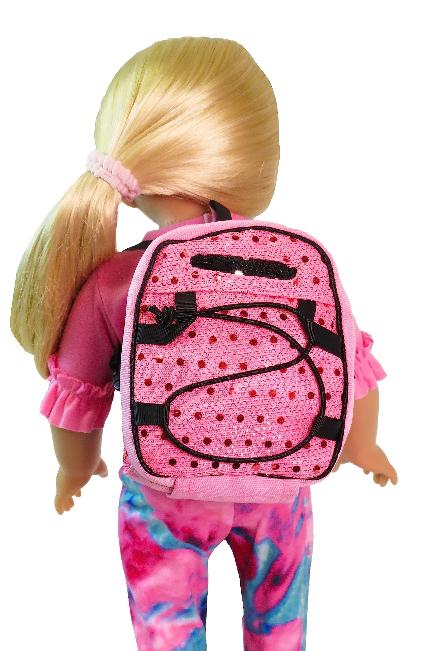 American Fashion World Doll Pink Sequin School Backpack for 18-Inch Dolls | enhanced Quality & Trendy Design | Dolls Accessories for Popular Brands