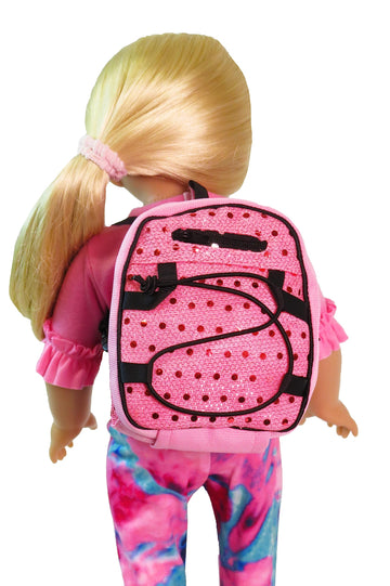 American Fashion World Doll Pink Sequin School Backpack for 18-Inch Dolls | enhanced Quality & Trendy Design | Dolls Accessories for Popular Brands