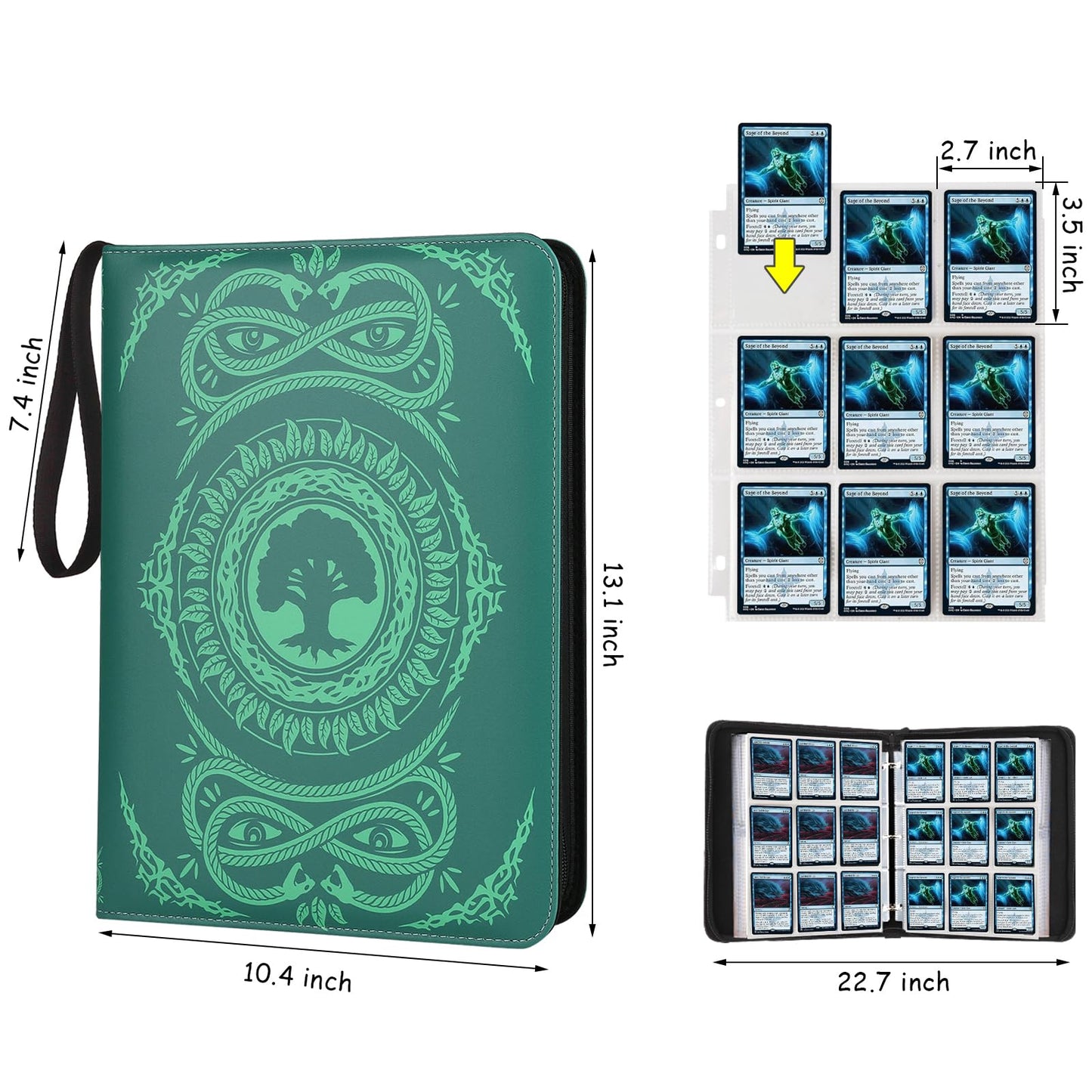 MTGPRO 9-Pocket Card Binder for MTG 720 Double Sided Pocket PU Trading Collection Binder enhanced Collector Card Album for MTG TCG Yugioh Game Cards(Green)