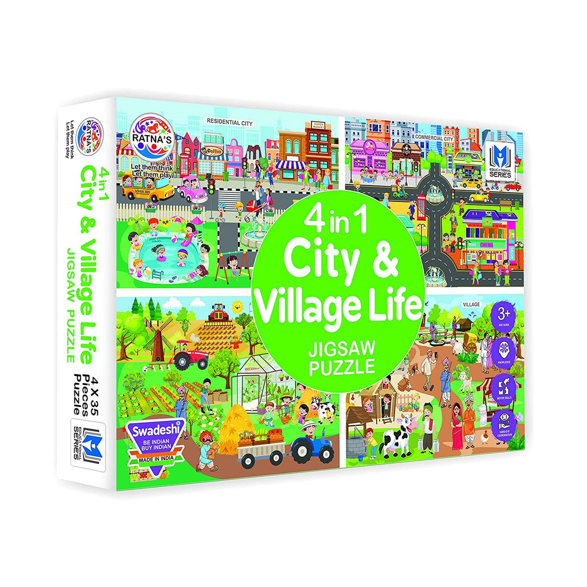 Game Phactory City & Village Life Jigsaw Puzzle 4 in 1 Puzzle for Kids 4 Jigsaw Puzzles with 35 Pieces Each