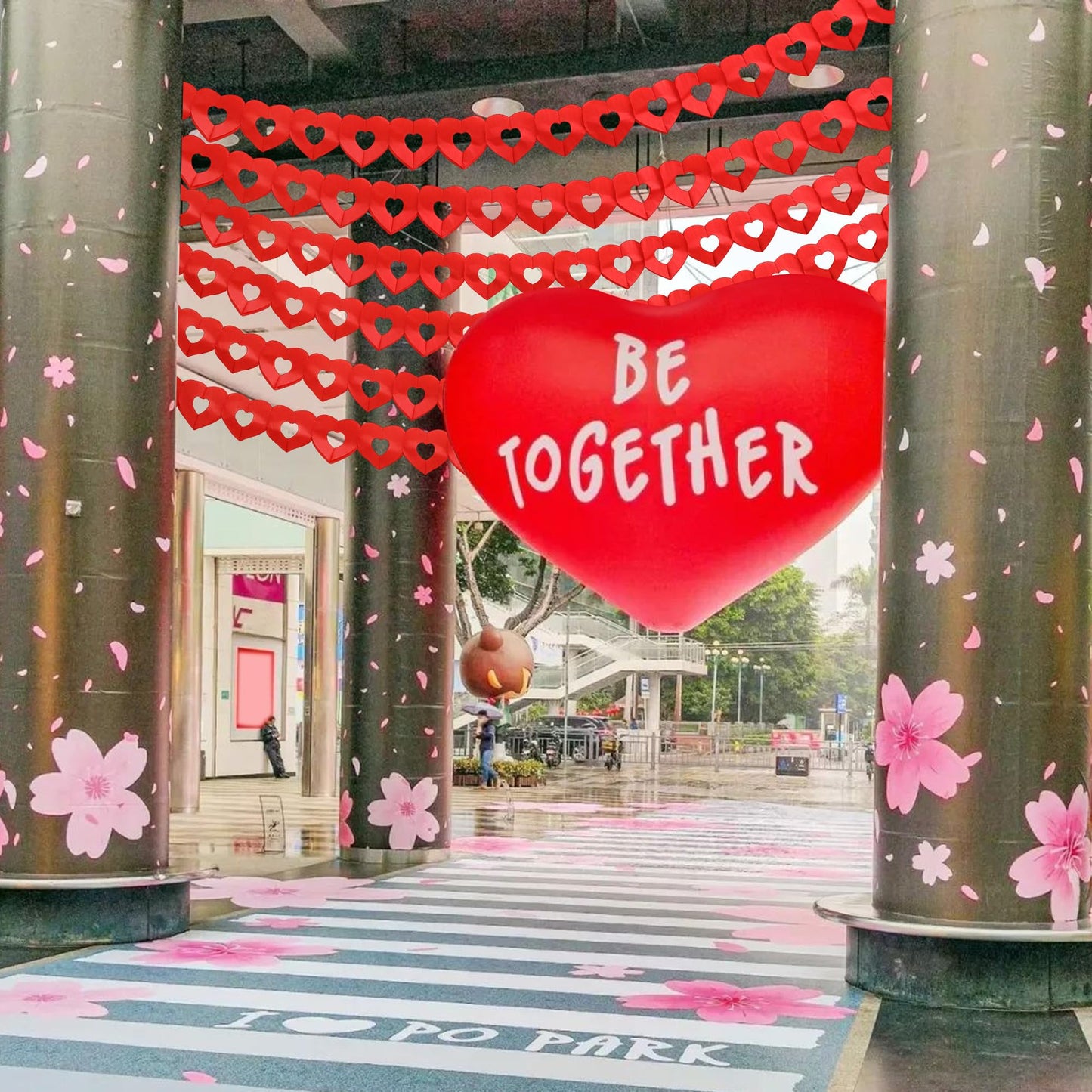 Tlswshsy 10Pcs Valentines Day Heart Garland Banner, 100Ft Pre-Strung Red Heart Paper Garland, Heart Shape Hanging Paper Decorati