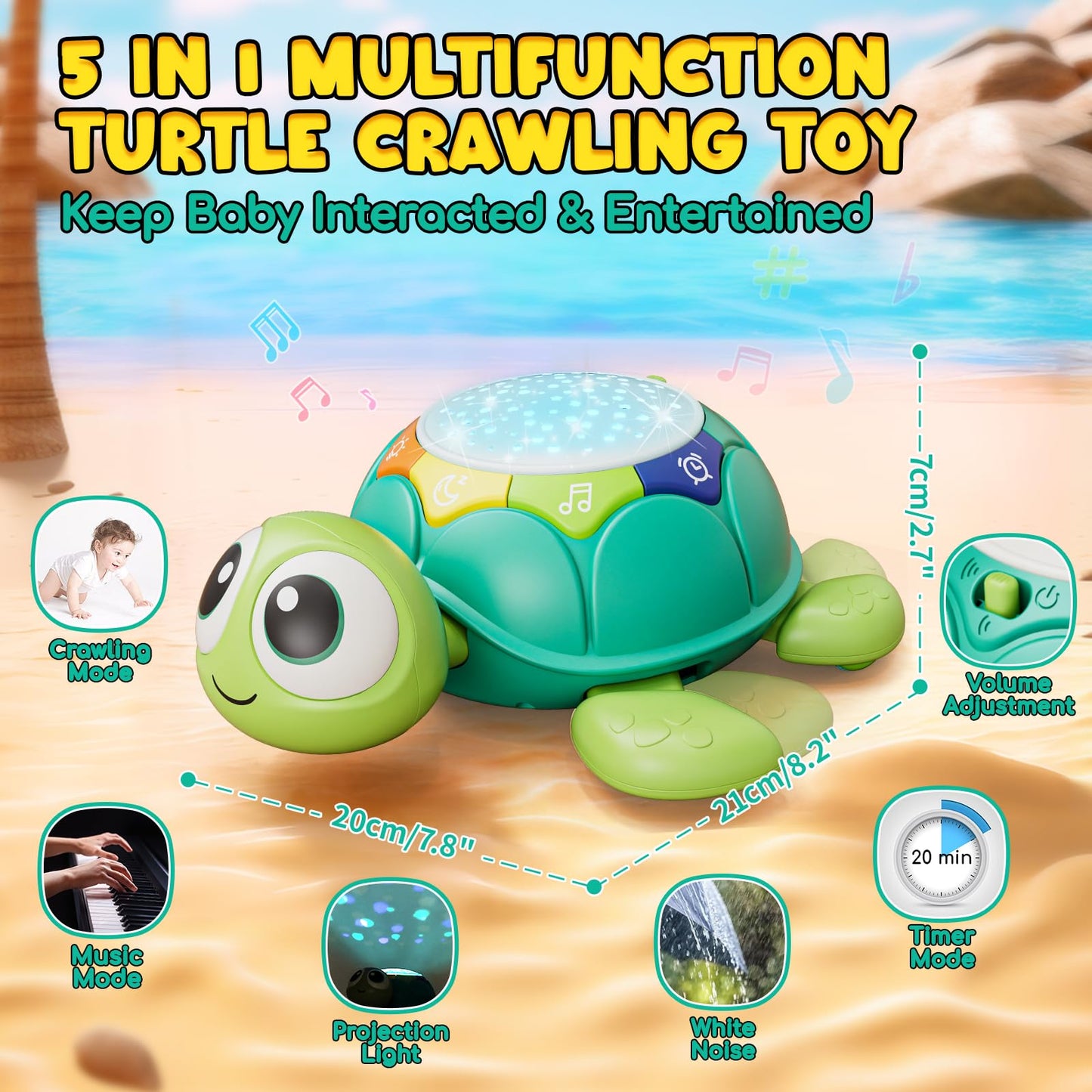 Lehoo Castle Baby Toys 6-12 Months, Tummy Time Toys Turtle Baby Crawling Toys With Light & Sound, Musical Moving Toys For 9-12 Months Old Boys/Girls, Infant Toys 0-6 Months Developmental Toddler Gifts