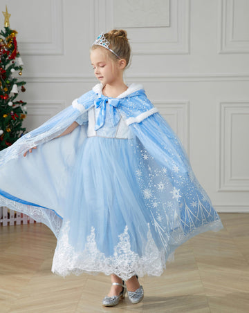 Purfeel Girls Princess Cape For Elsa Kids Warm Hooded Cloak Dress Up L 7-10Years