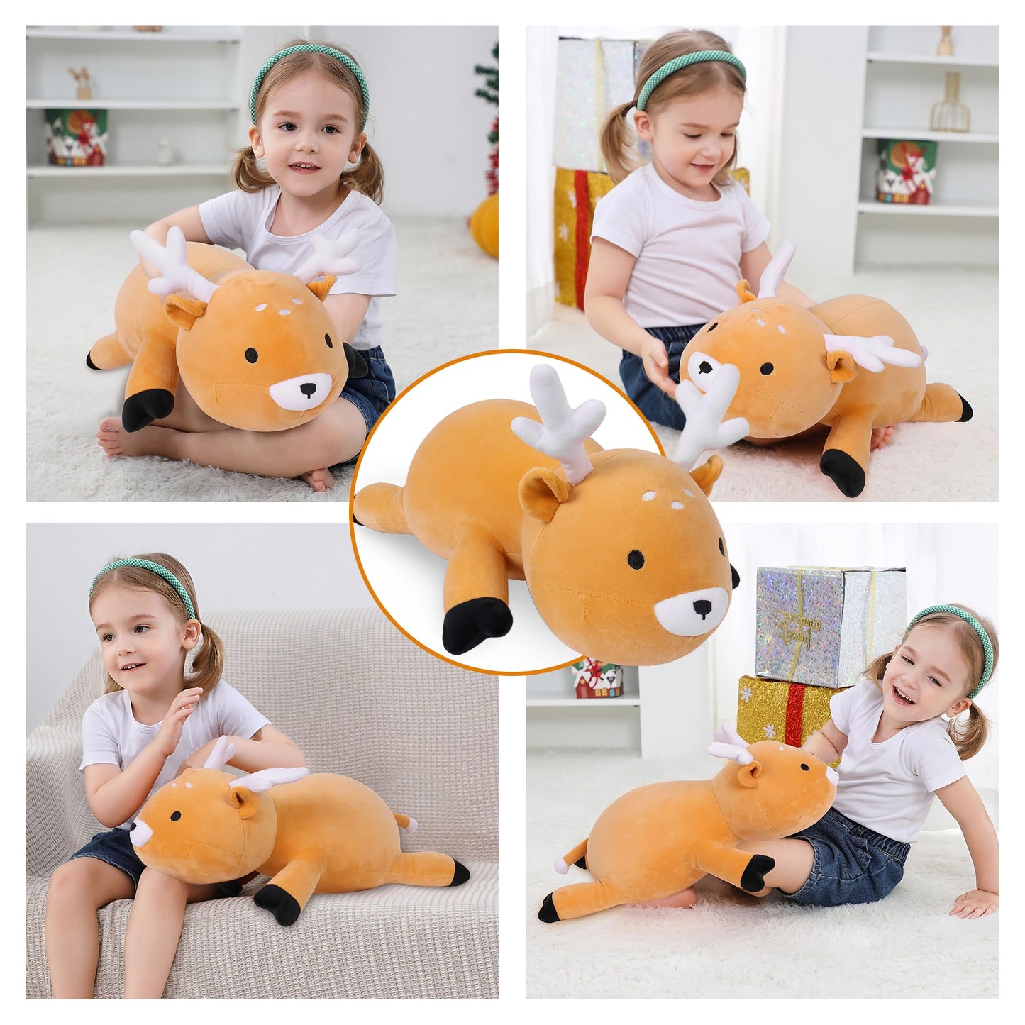 Webingo Weighted Stuffed Animals, 24'' Weighted Deer Plush Toy 4.2 Lb Soft Pillow Cute Giant Plushie Gifts For Kids & Adults(Dee