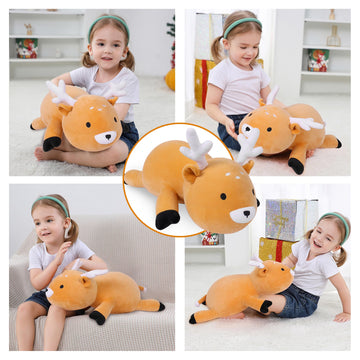 Webingo Weighted Stuffed Animals, 24'' Weighted Deer Plush Toy 4.2 Lb Soft Pillow Cute Giant Plushie Gifts For Kids & Adults(Dee