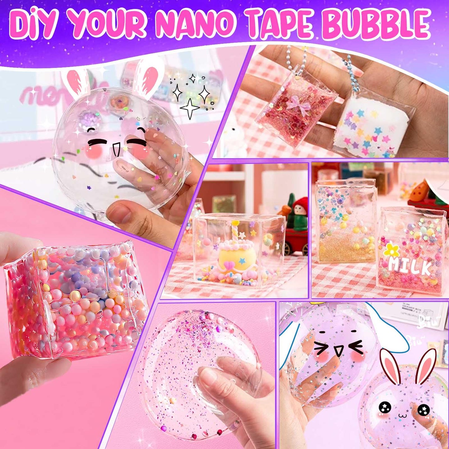 Jimcii Nano Tape Bubble Kit For Kids With Cute Cartoon Handbag, Nano Tape Squishy Maker Kit, Nano Tape Bubbles, Nano Bubble Tape