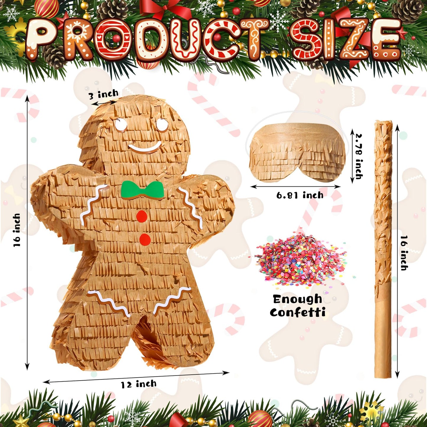 Qeeenar Christmas Piata 16 Inch Christmas Piata with Stick Blindfold and Confetti Pack Christmas Mexican Piata Bundle Piata for