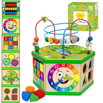 Wooden Activity Cube For 1 Year Old, 12-18 Month Boys & Girls, 7-In-1 Stem Montessori Early Developmental Learning Toys For Kids