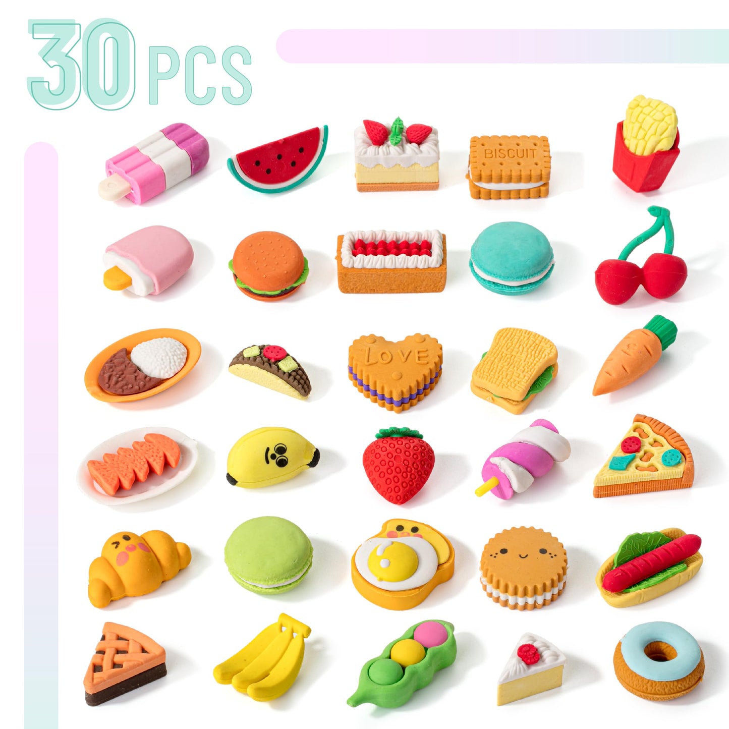 Mr. Pen- Food Erasers, 30Pcs, Take Apart Erasers, Fun Eraser for Kids, Food Eraser for Kids