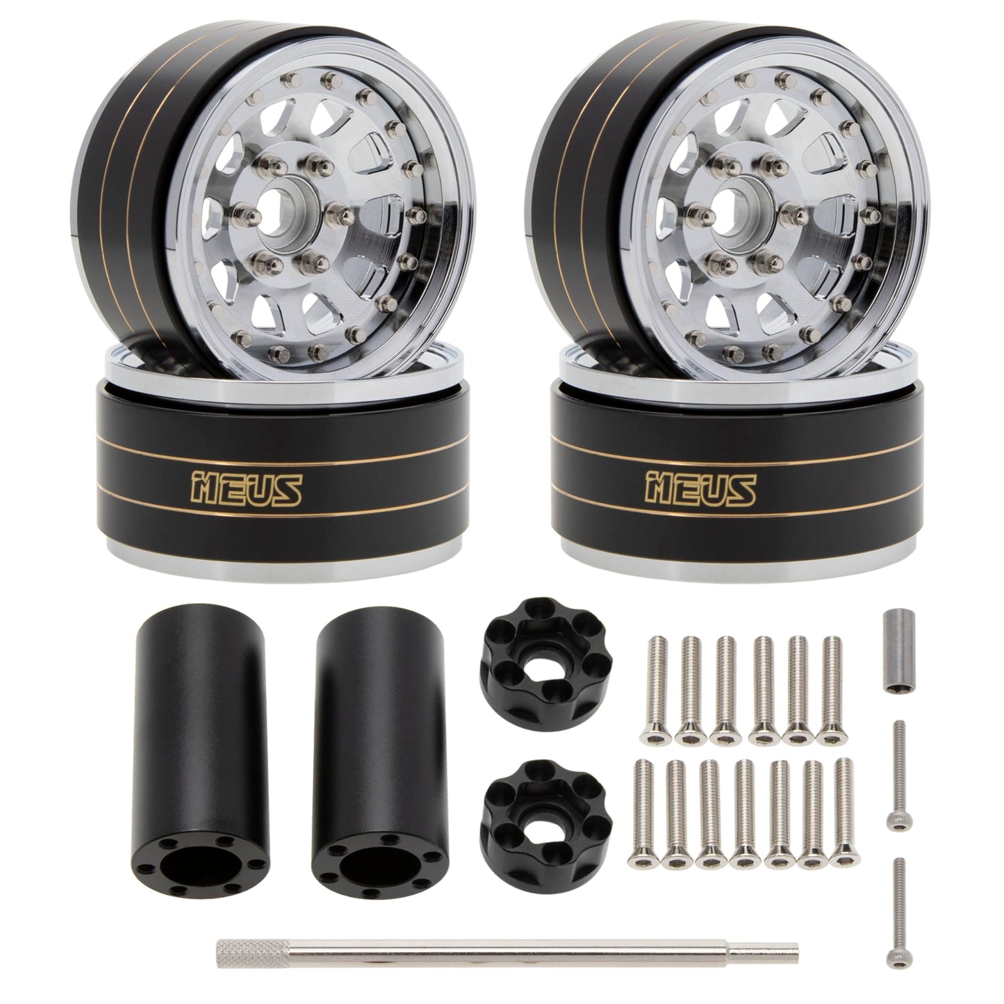 Meus Racing 1.9'' Beadlock Wheels Rims, 120.5G Brass & Aluminum Deep-Dish Wheels For 1/10 Rc Crawler Scx10 Trx4 Vs4-10 Gen8 (D-S