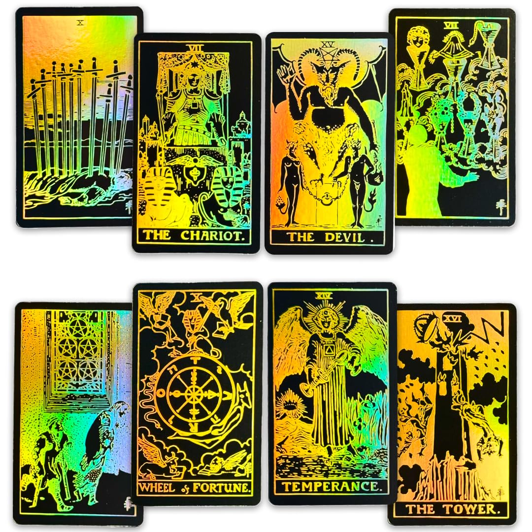 Crafterian Foil Tarot Cards, 78 Tarot Deck, Original Tarot Cards For Beginners And Experts With Guide Book And Gift Bag, Fortune Telling Game, Divination Tools For All Skill Levels, Black.
