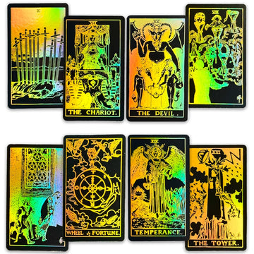 Crafterian Foil Tarot Cards, 78 Tarot Deck, Original Tarot Cards For Beginners And Experts With Guide Book And Gift Bag, Fortune Telling Game, Divination Tools For All Skill Levels, Black.