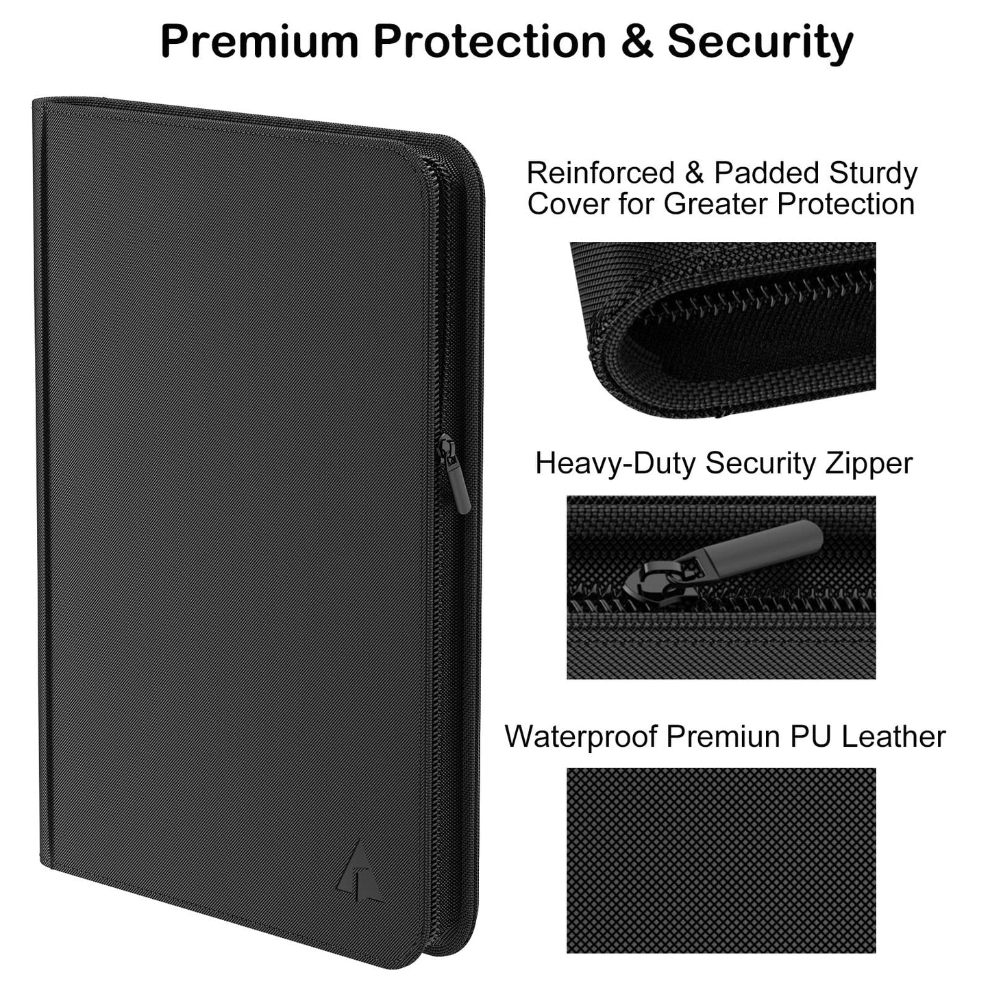 Rayvol enhanced 1000+ Pockets Card Binder  16-Pocket Ringless Trading Card Album Folder - Side Loading UltraSonic-161024 Tech Zip Binder for TCG -Black