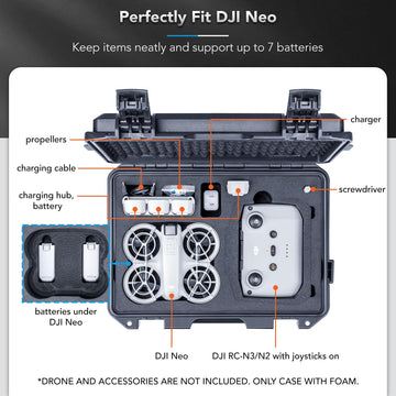 Lykus Titan N110 Waterproof Hard Case for DJI Neo Combo - Black, Polypropylene, Supports Up to 7 Batteries, Model DCP-N110-BLK