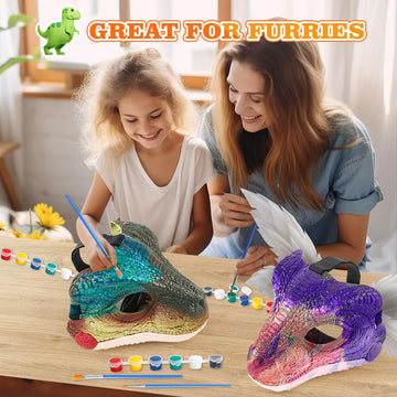 PaLeyFer Hard Plastic Dino Mask, 2 in 1 with Paints, Dinosaur Costume for Furry Girls Boys, Dinosaur Toys with Sounds for Kids 3